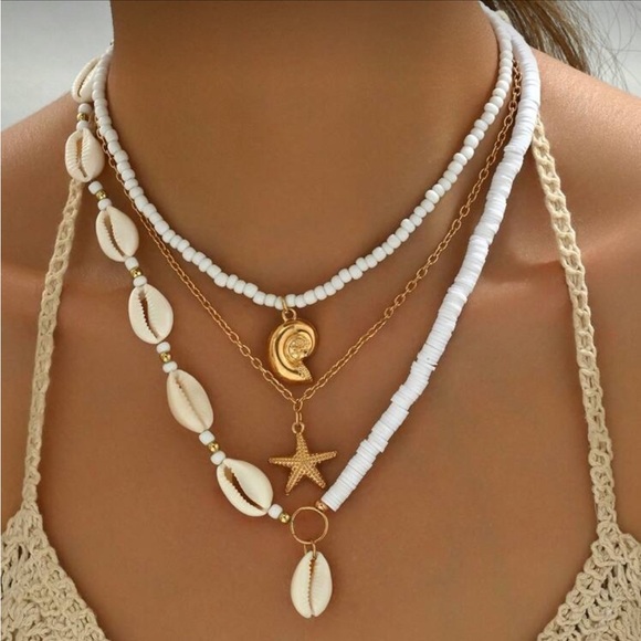 Free People Jewelry - Elegant Shell and Bead Necklace Set R154